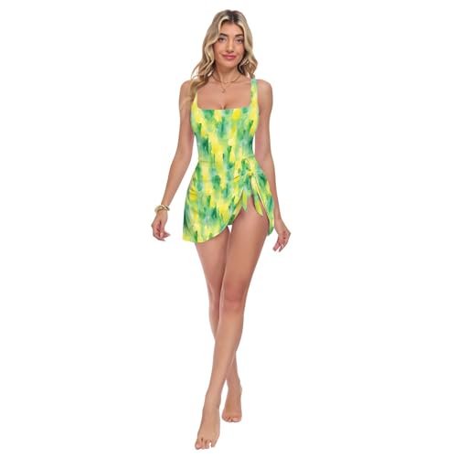 Maillot de bain une pièce push up jaune citron et vert