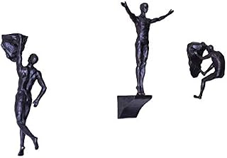 Haute Collage Bronze Rock Climbers Set of 3 Figurines Wall Climbing Trio Men x3 Sculptures Poly-Resin Statue Large Ornaments Wall-art Wall hanging