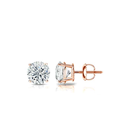 Image of 1 /5 to 2 Carat Lab Grown Diamond Round Stud Earrings for Women in 14k Gold (VS2-SI1, 0.20 to 1.00 cttw) 4-Prong Setting Screw Back Studs by Diamond Wish