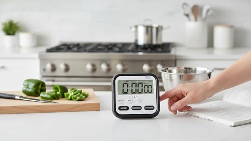 Image of Digital Timer & Stopwatch with Large LCD Screen, Magnetic Back & Retractable Stand, Loud Alarm Countdown Timer for Students, Kitchen & Office (Black)