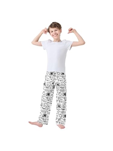 Black White Line Cat Boys Pants for Kids Jogger Pants with Pockets S3