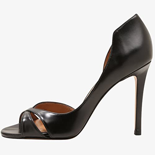 LEHOOR Women Peep Toe Stiletto High Heels Cross Strap D’Orsay Sandal Heels Slip On Retro 3.5 Inch Stiletto Heel Pumps Open Toe Side Cut Sandals Matte Sexy Office Wedding Chic 4-13 M US3