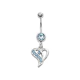 Loving My Bump Piercing de acero quirúrgico 316L con forma de corazón de cristal, barra curvada de 10 mm, Acero quirúrgico