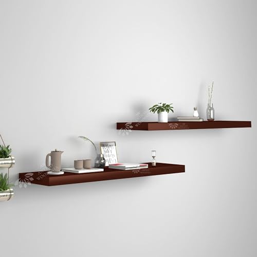 Image of Wooden Floating Wall Shelf| Wall Mount| Wall Rack| Wall Bracket for Home and Office Decor | Big Mounted Cabinets (Large, Set of 2, Brown)
