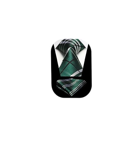 Image of HISDERN Mens Ties Plaid Tie and Pocket Square Set Classic Woven Formal Checkered Neckties & Handkerchief Wedding Party