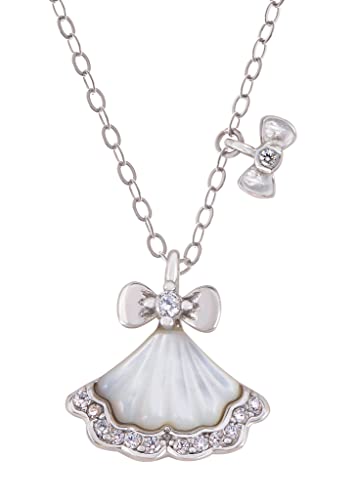 Image of Alilang Sparkling Crystal Rhinestone Seashell Skirt Necklace - 925 Sterling Silver Fan Pendant Necklaces For Women With Bow