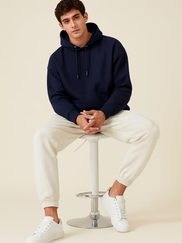 Image of Men's Heavyweight Hoodie | 450 GSM Premium Cotton Blend | Relaxed Fit Drop Shoulder | Kangaroo Pocket | Black Off White Blue | S-XXL
