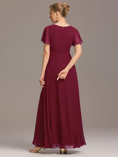 Image of Ever-Pretty Women's Spring Elegant Round Neck Short Sleeve Chiffon Empire Waist Floor Length Formal Dresses Bridesmaid Dress