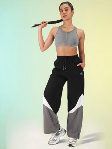 Image of CHKOKKO Women's Nylon Track Pants with Colorblock Design | Lightweight Breathable Sports Pant | Relaxed Fit Activewear for Workout, Training & Everyday Comfort