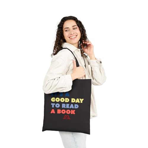 Bookworm Cotton Canvas Tote Bag, Reading Beach Bag, Good Day Quote Shopping Bag, Literary Gift, Library Book Lover Gift2