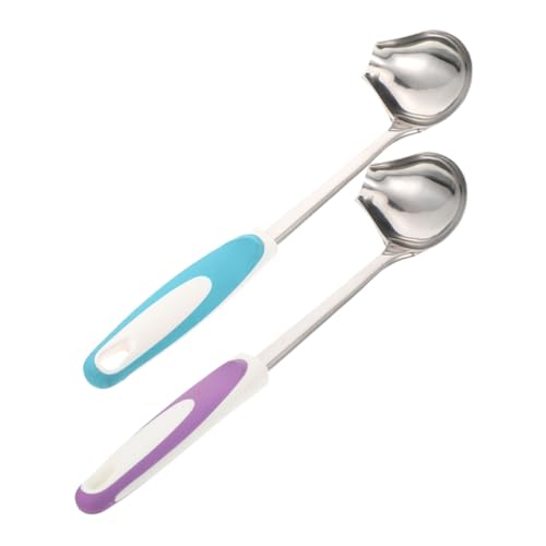 STOBAZA 2 piezas Cucharas de Salsa Antiadherentes de Acero Inoxidable Cucharón Pequeño para Servir Sopa y Aderezos Mango Ergonómico Colores Morado y Azul Utensilios de Cocina Duraderos y