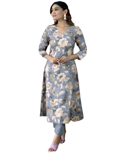 ANNI DESIGNER Womens Cotton Blend Straight Printed Kurta with Pant (DHUN Grey_XXL_Grey_XX-Large) (B0D9W4X4HR) Amazon Price History, Amazon Price Tracker