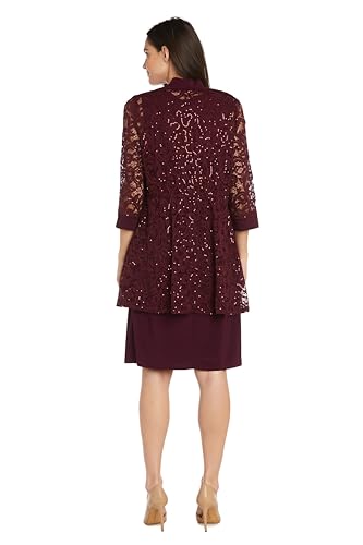Image of R&M Richards Women's Embellished Sequin Lace Jacket and Shift Dress with Necklace for Mother of the Bride & Cocktail Party