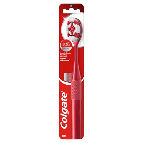 Colgate Cepillo de Dientes Manual Max White Ultra | blanqueador | elimina manchas superficiales | mejor eliminación de manchas entre dientes y encías | filamentos de carbón en espiral