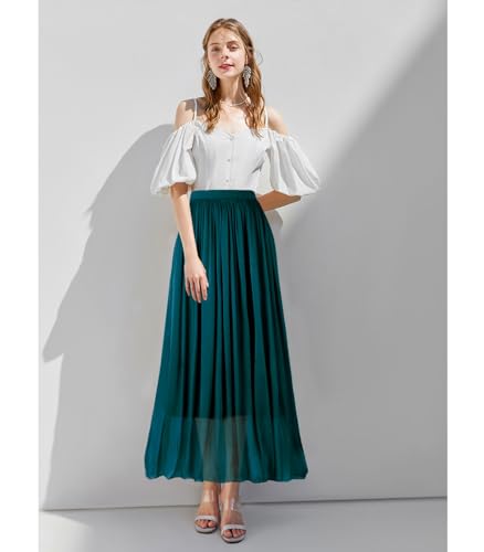 Women's Metallic Shiny Maxi Skirts Lightweight Silky Flowy Skirt for Summer Beach Holiday4