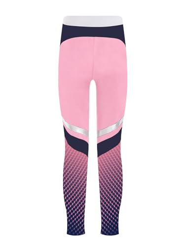 Kids Fleece-Lined Figure Ice Skating Tights Girls Gradient Dots Printed Color Block Skating Pants Leggings4
