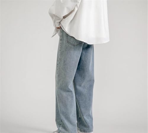 Men’S Wide Leg Korean Style Denim Jeans with Zipper Fly Mid Waist Loose Fit Solid Color Pants 6