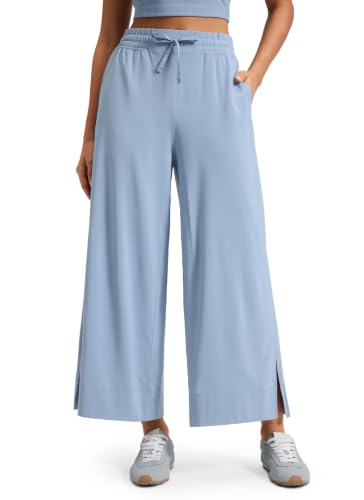 Image of CRZ YOGA Lightweight Wide Leg Crop Pants 25 inch | Casual, Travel, Comfy, Soft, Split, Loose Fit, Pockets, for Women