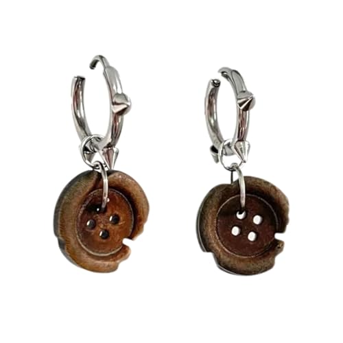Image of TYATVS Whimsy Twee Button Earrings for Women Fun Punk Emo Earrings Y2k Vintage Whimsical Accessories (brown)