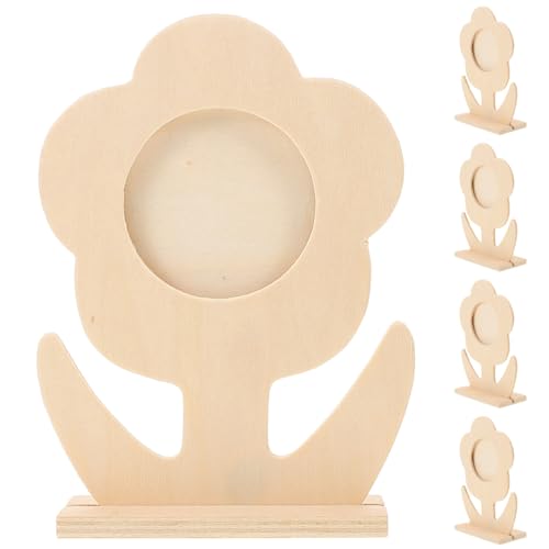 TOPBATHY 5 Marcos De Fotos De Madera En Forma De Flor Para Decoración Diy Hogar Oficina Soportes De Escritorio Y Pared 6.10X4.52X0.11 Pulgadas