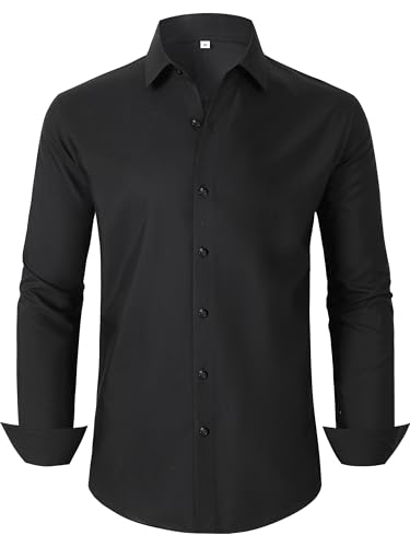 Ruisin Soft Wrinkle-Free Men's Dress Shirts Solid Long Sleeve Formal Shirt Business Casual Button Down Shirts Tall XXS-6XL