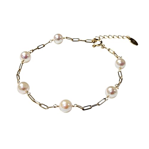 Japanese 5.5mm Akoya Cultured Pearl Bracelet for Women with 18K Yellow Gold | Elegant Design Excellent Gift | Pearl Bracelet
