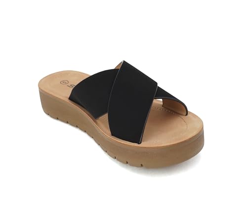 Soda LUCY ~ Women Open Toe Flatform Platform Crisscross Band Upper Fashion Slide Sandals (Black, 6.5) - Image 4
