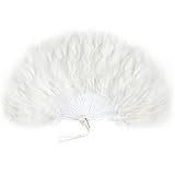 BABEYOND Marabou Feather Fan 20s Vintage Folding Fan Flapper Hand Fan for Costume Dancing Show Tea Party Wedding Decoration (Off White)