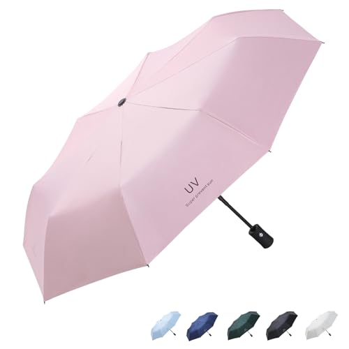 Eastrise Windproof Travel Umbrella with 8 Sturdy Ribs and Black Anti-UV Coating,Compact and Foldable,One-Touch Automatic Opening and Closing Handle,Lightweight,Strong(5 Colour)