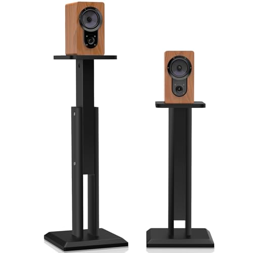 Lautsprecherständer 65-85cm höhenverstellbar, Boxenständer Holz für Satelliten Regallautsprecher von 4 bis 10 Zoll, 20kg Tragkraf, 2er-Set Schwarz