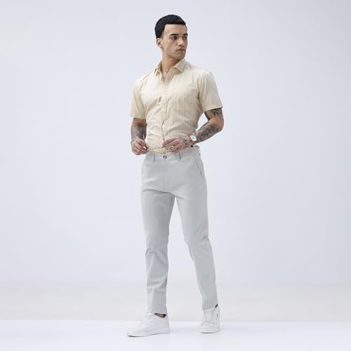 Image of BASICS Premium Cotton Stretch Formal Trousers for Men | Office Pants