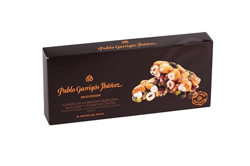 Turrón cristalino Marcona Almendras, Avellanas y Pistachos Delicatessen paquete 2 x 250 g, producción artesanal, sin gluten, sin lactosa, turrón hecho en España, calidad premium