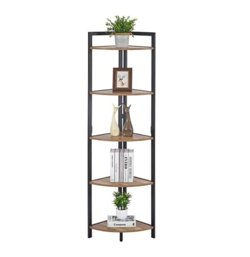Estante de esquina de madera y metal con diseño de 6 niveles para organizar tu hogar con estilo