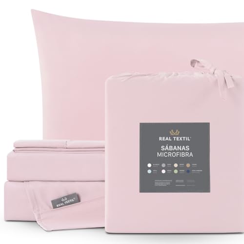La Mejor Selección de Sábanas - los preferidos. 47 REAL TEXTIL 2000 Collection Juego de Sábanas de Microfibra, Suaves, Frescas, Hipoalergénicas (Rosa, Individual)