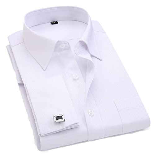 Bqxxdeo Chemise Habillée À Manchettes Françaises pour Hommes Boutons À Manches Longues Chemises Coupe Régulière Boutons De Manchette Inclus FS06 White Twill 4XL