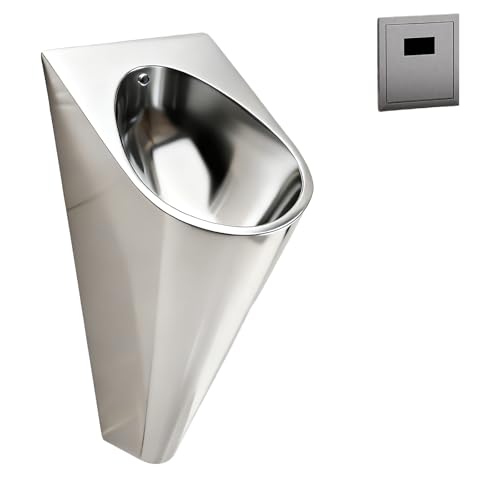 ラグジュアリースタイル小便器 ステンレス製 壁掛け式 自動水洗い 防沫機能 男性用小便器 - KTV・バー・クラブ用に最適 シルバー