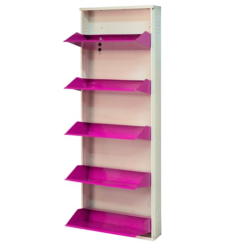 Image of Delite Kom 24 Inch Wide, 5 Shelf Metal Shoe Rack Wall Mounted for Home with Central Lock Holds Upto 15 Shoes or 25 Slippers Pair | 1 Year Warranty | (67 x 24 x 5 Inch, Ivory Pink) | DIY | Space Saving
