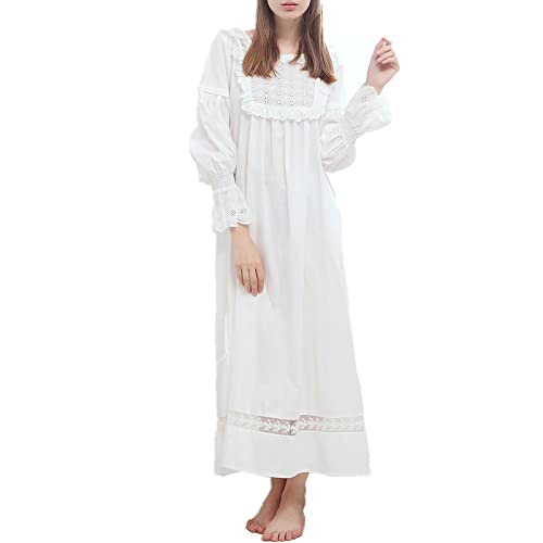 Verve Jelly Damen-Nachthemd, langärmelig, Vintage, viktorianisches Nachthemd, Lounge-Kleid mit Taschen, weiß, L