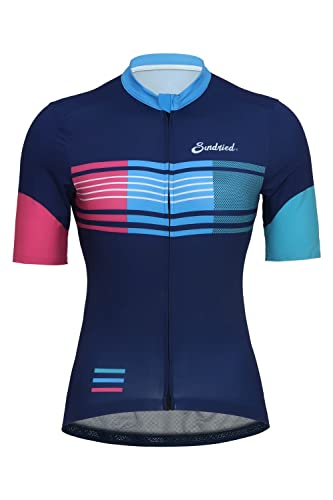 Sundried Sport Women's Short Sleeve Cycling Jersey Road Bike Cycling Top Mountain Bike Shirt Retro Cycle Kit (Navy, M)