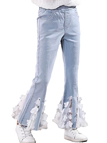 Feeshow Little Girls Mid Waist Denim Jeans Bell Bottoms Toddler Kids Ruffle Flare Pants Leggings Trousers Type A Blue 3-4 Years #TOP1
