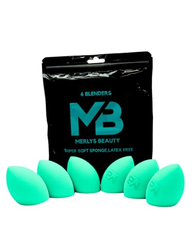Merlys Beauty Makeup Blender Sponges, Super Soft Latex-Free, Turquoise, 6 Pack