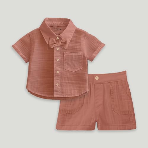 Image of Kidbea 100% Linen Shirt & Pant Co-ord Set for Kids | Elegant & Comfortable Summer Wear | Stylish Short-Sleeve Shirt with Bow & Comfy Shorts