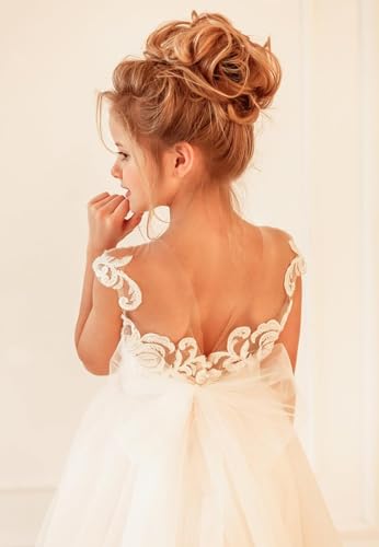Elegant Flower Girl Dresses for Wedding Toddler Lace Applique Tulle Ball Gown First Communion Dresses for Girls FAY092