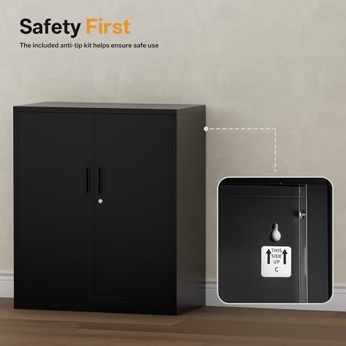 Metal Storage Cabinet 36" H,Steel Locking Cabinet with 2 Lockable Doors and 2 Adjustable Shelves Easy to Assemble for Home Office, Garage,School, Apartment, Warehouse, Utility Room,Black