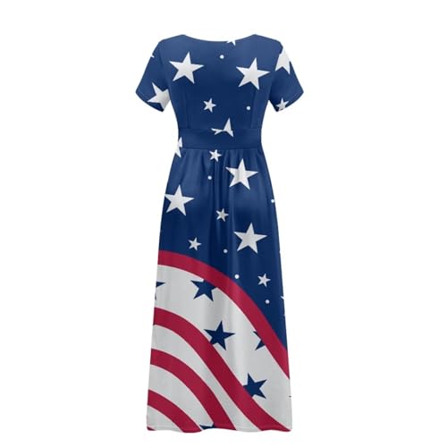 Image of Women's Fall Summer Short Sleeve Ankle Length V-Neck Party Dress with Pockets Size S-3XL
