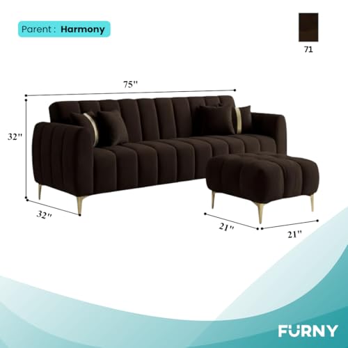 Image of CASASTYLE Hanster 4 Seater L Shape Sofa Set with Movable Ottoman | Flexible Left or Right Layout | Cozy Velvet Fabric | Soft Touch Seating with Golden Legs | Sofa for Living Room (Dark Brown)