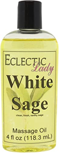 Eclectic Lady MO-WS White Sage Massage Oil, 4 Oz, With Sweet Almond Oil And Jojoba Oil, Preservative Free cover