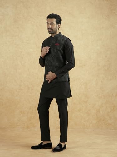 Image of Kisah Men's Silk Blend Textured Nehru Jacket Regular Fit | Designer Ethnic Layering | Wedding & Occasion Wear
