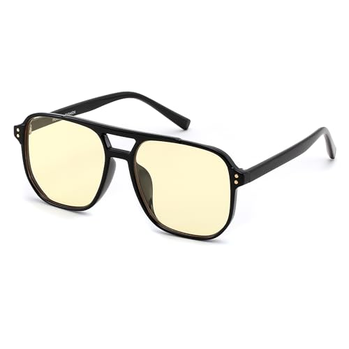 Image of FEISEDY Retro 70s Blue Light Filter Glasses 99.99% Blue Light Blocking Gaming Glasses Computer Glasses for Men Women Amber Tinted G2835