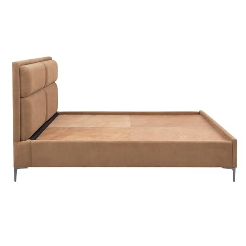 Image of Wakefit Bed | King (78 X 72) Solid Wood Bed, Upholstered, Without Storage, 3 Year Warranty - Zewail - Napoli Tan
